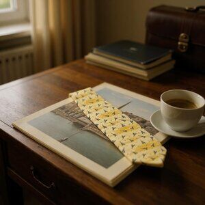 Roger L. Paris EIFFEL TOWER Neck Tie Yellow Navy Blue 63" Classic 100% Silk